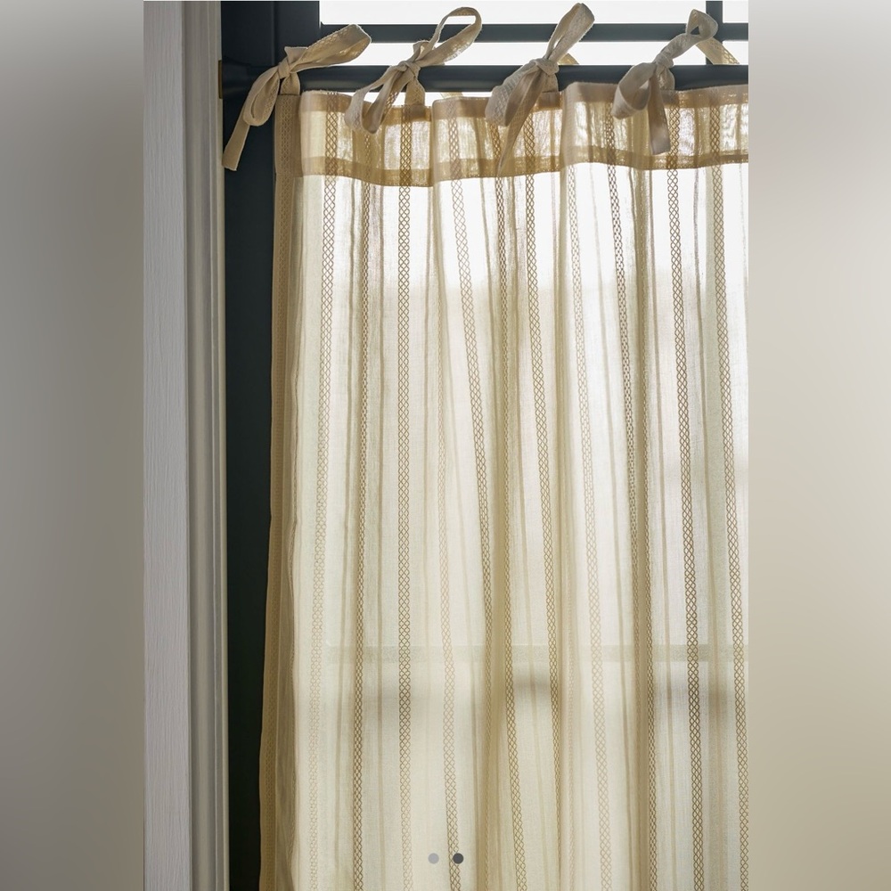 Anthropologie Cotton Dobby Striped Sheer Tie-Top Café Curtains, Set of 2